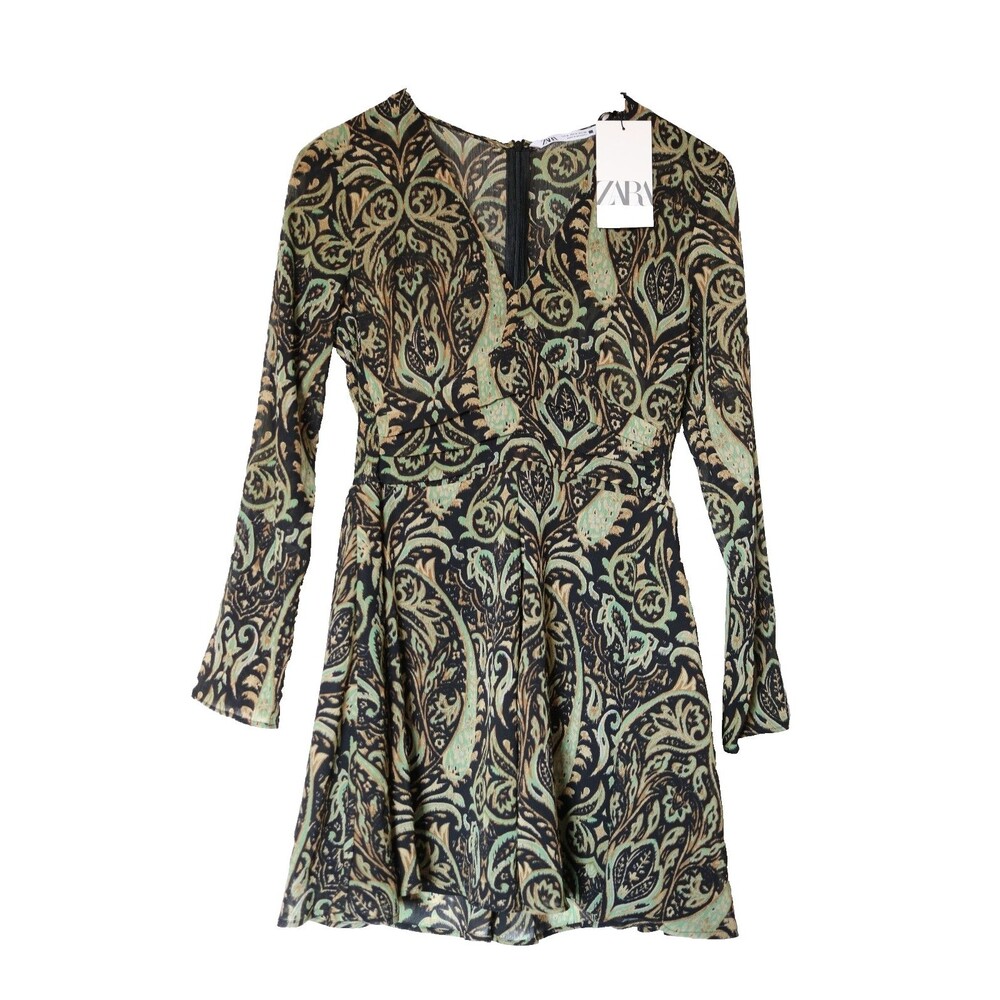Zara Boho Paisley Long Sleeve Print Fit & Flare Mini Dress V Neck Size M NWT - Picture 4 of 11
